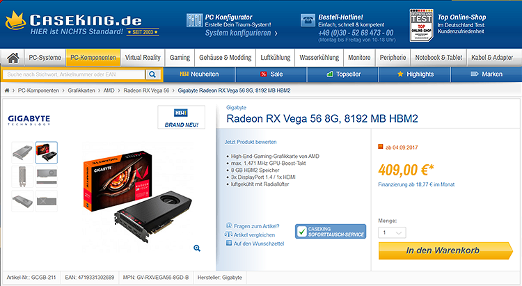 Видеокарты AMD Radeon RX Vega 56 поступили в продажу. Но не надолго.