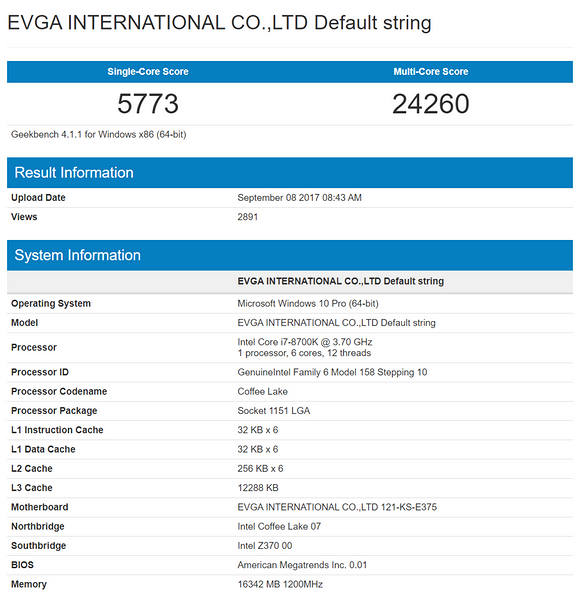 Процессор Intel Core i7-8700K в Cinebench R15  показывает производительность Ryzen 5 1600
