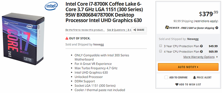 В западных интернет-магазинах начались продажи процессоров Coffee Lake-S (Z370)