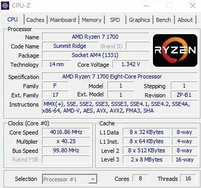 amd ryzen 1700 cpuz